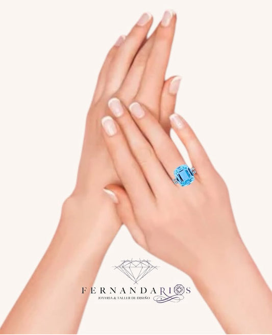 Anillo Aquamarina 925 topacios