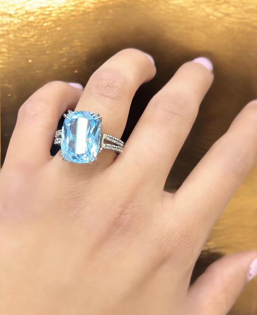 Anillo Aquamarina 925 topacios