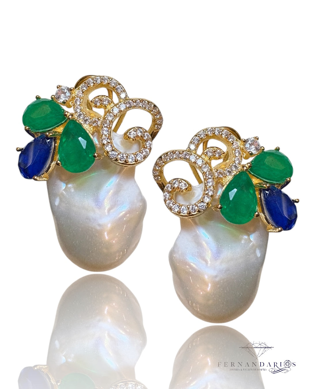 Pendientes racimo perla barroca plata 926 con baño de oro