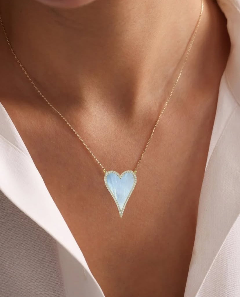 Cadena  corazón nacarado 925