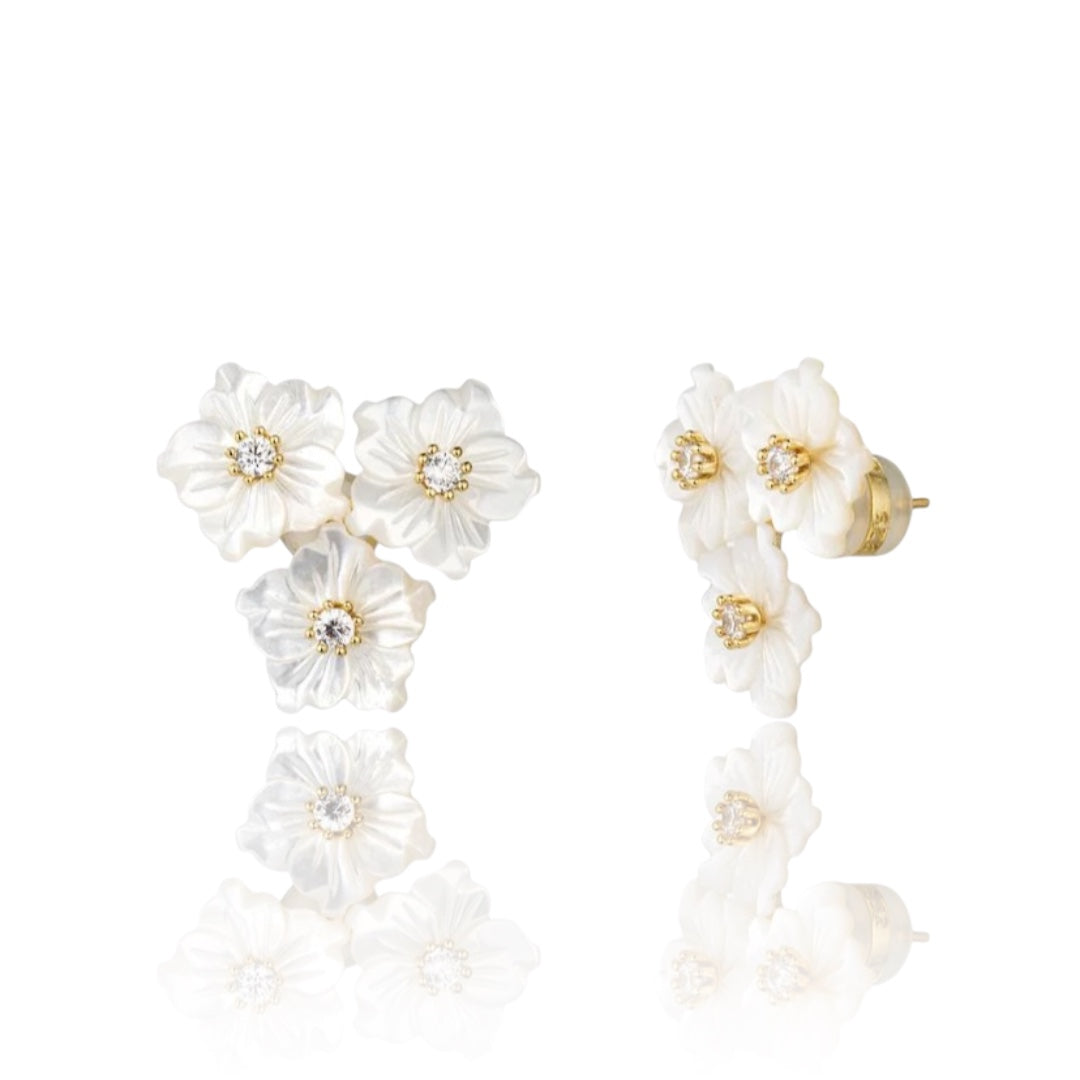 Pendientes 3 flores concha nácar 925