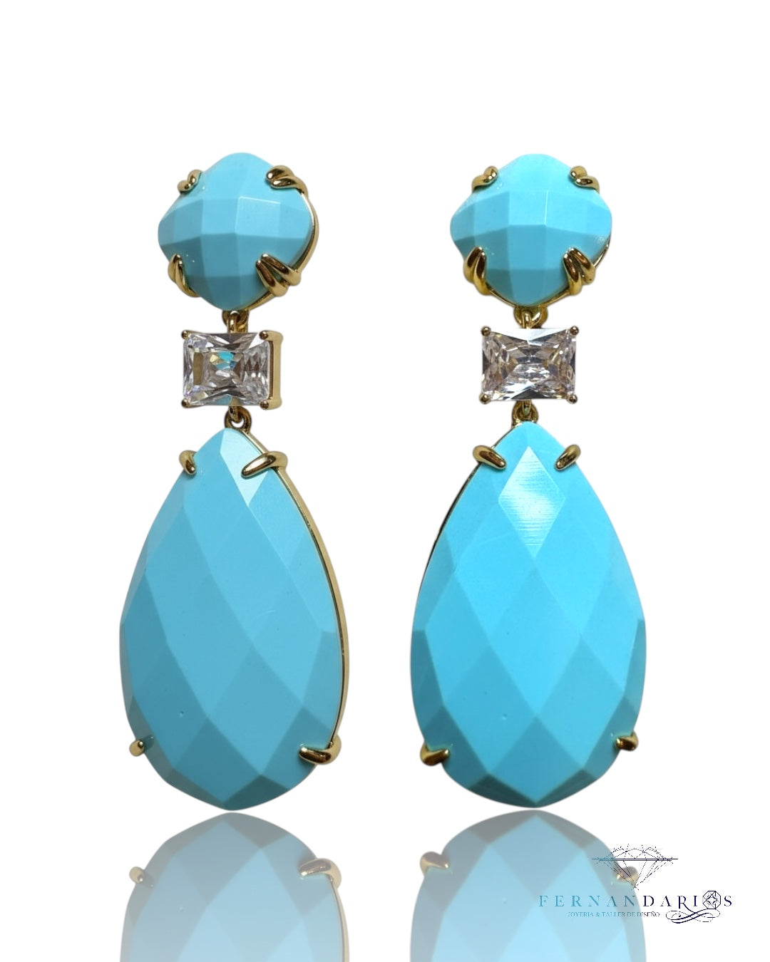 Pendientes turquesa gota plata 925 con baño 18k