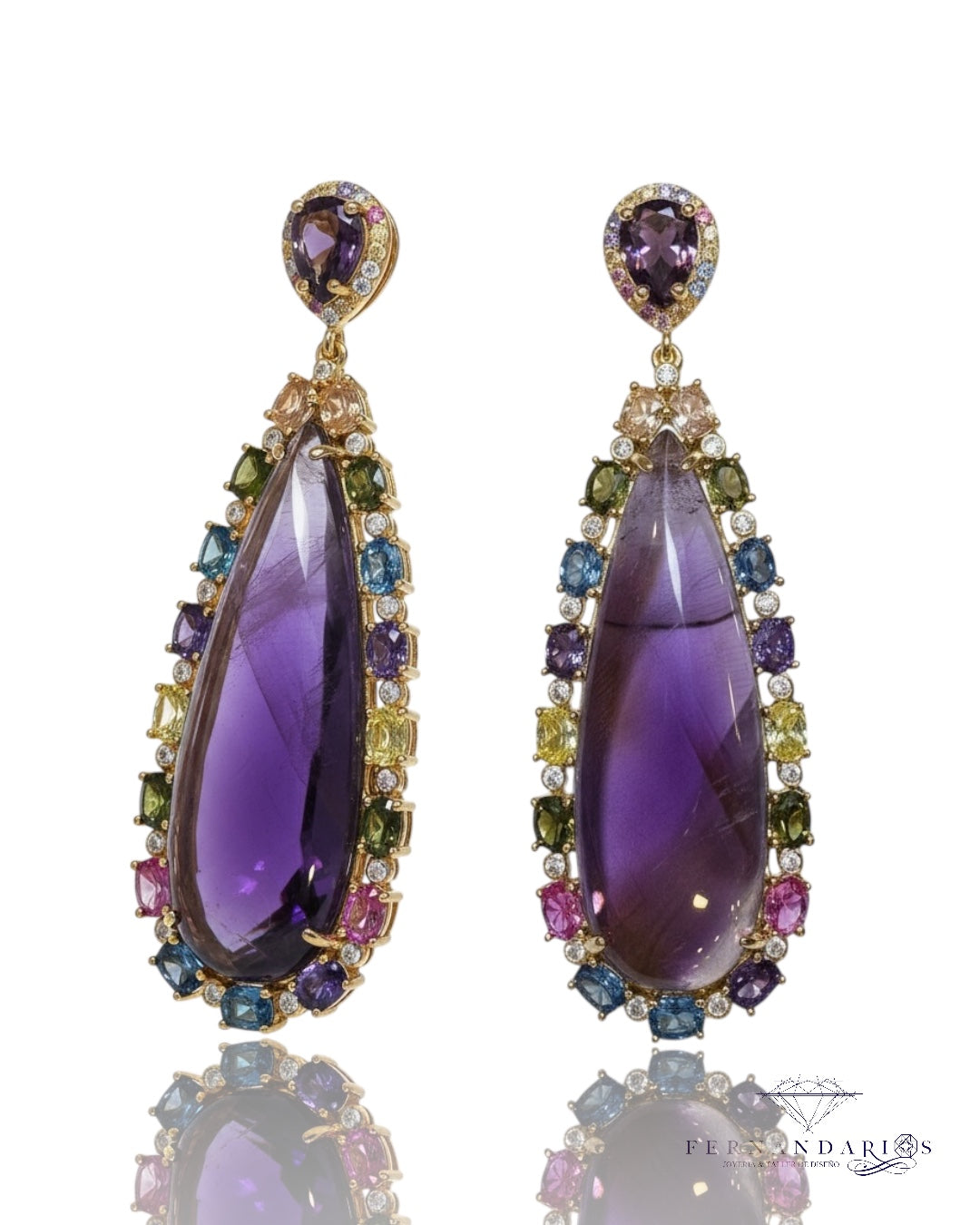 Pendientes amatistas plata 925 baño de oro