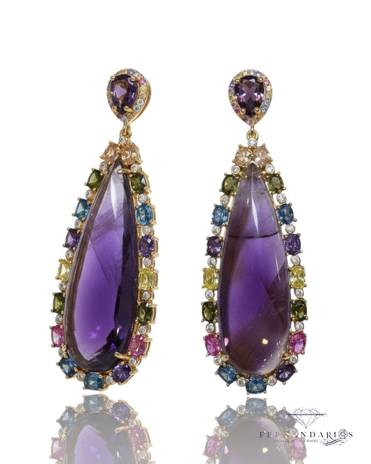 Pendientes amatistas plata 925 baño de oro