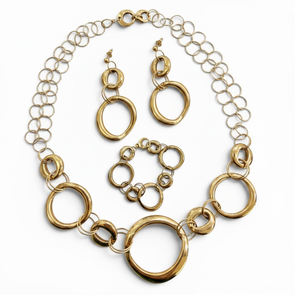 Set de collar, pulsera y aretes 14k