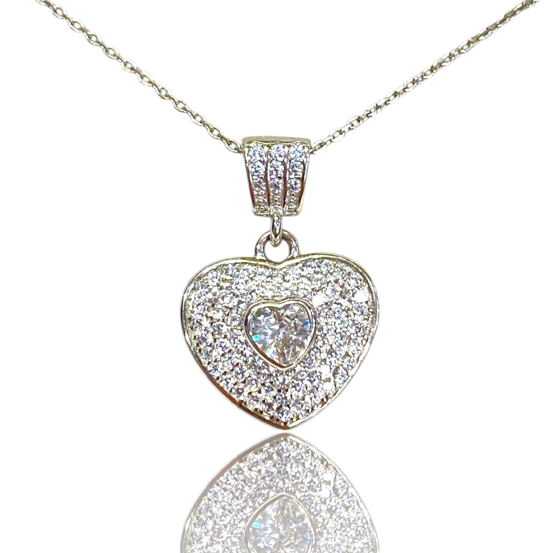 Cadena corazón pave 925