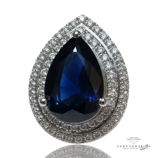 Anillo zafiro con topacios en plata 925 con baño de oro 18k
