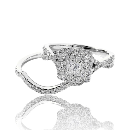 Anillo doble halo princesa 14k/ 1cts
